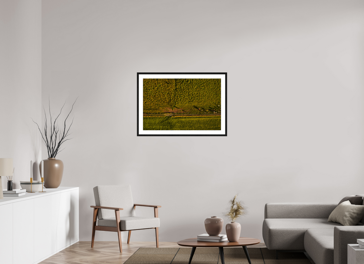 90 x 60 cm, Fotoprint met houten lijst - Eiken zwart Runderen van boven