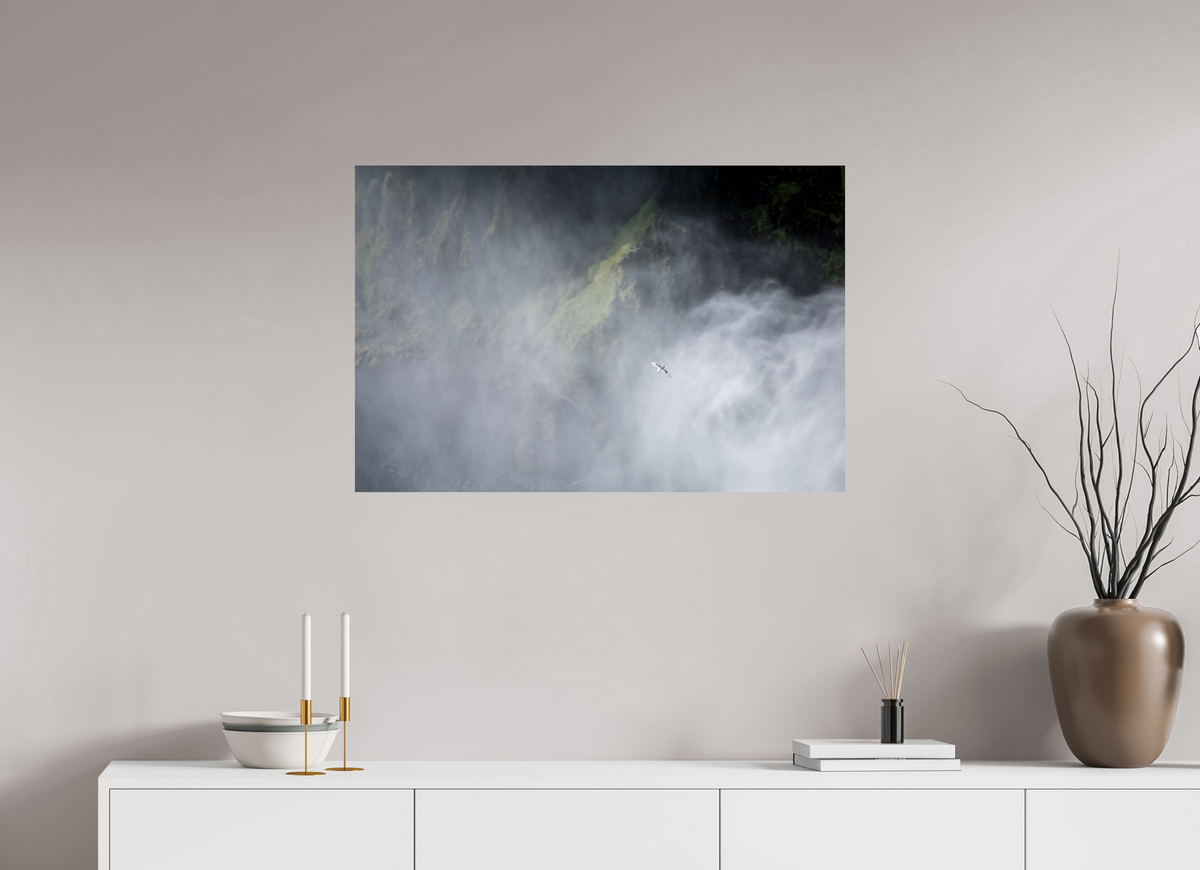 90 x 60 cm, Fotoprint op alu-Dibond Meeuw bij de Skodafoss - IJsland