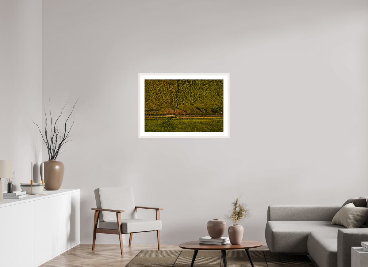 90 x 60 cm, Fotoprint met houten lijst - Esdoorn wit Runderen van boven