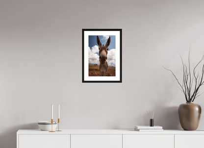 30 x 45 cm, Fotoprint met houten lijst - Eiken zwart Nieuwsgierige ezel uit Bonaire