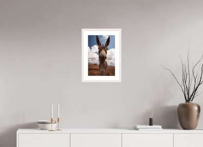 30 x 45 cm, Fotoprint met houten lijst - Esdoorn wit Nieuwsgierige ezel uit Bonaire