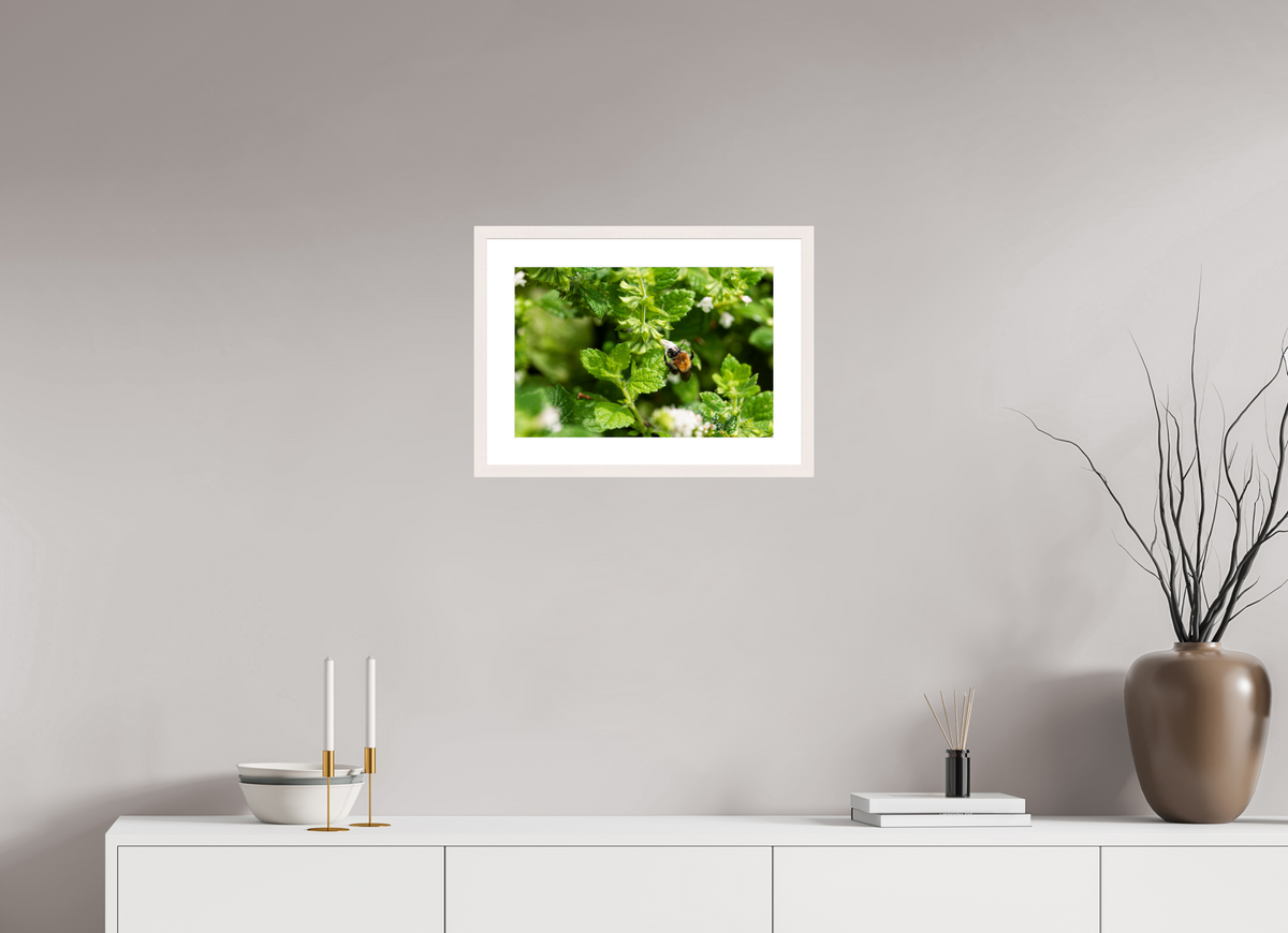 45 x 30 cm, Fotoprint met houten lijst - Esdoorn wit Bezige bij